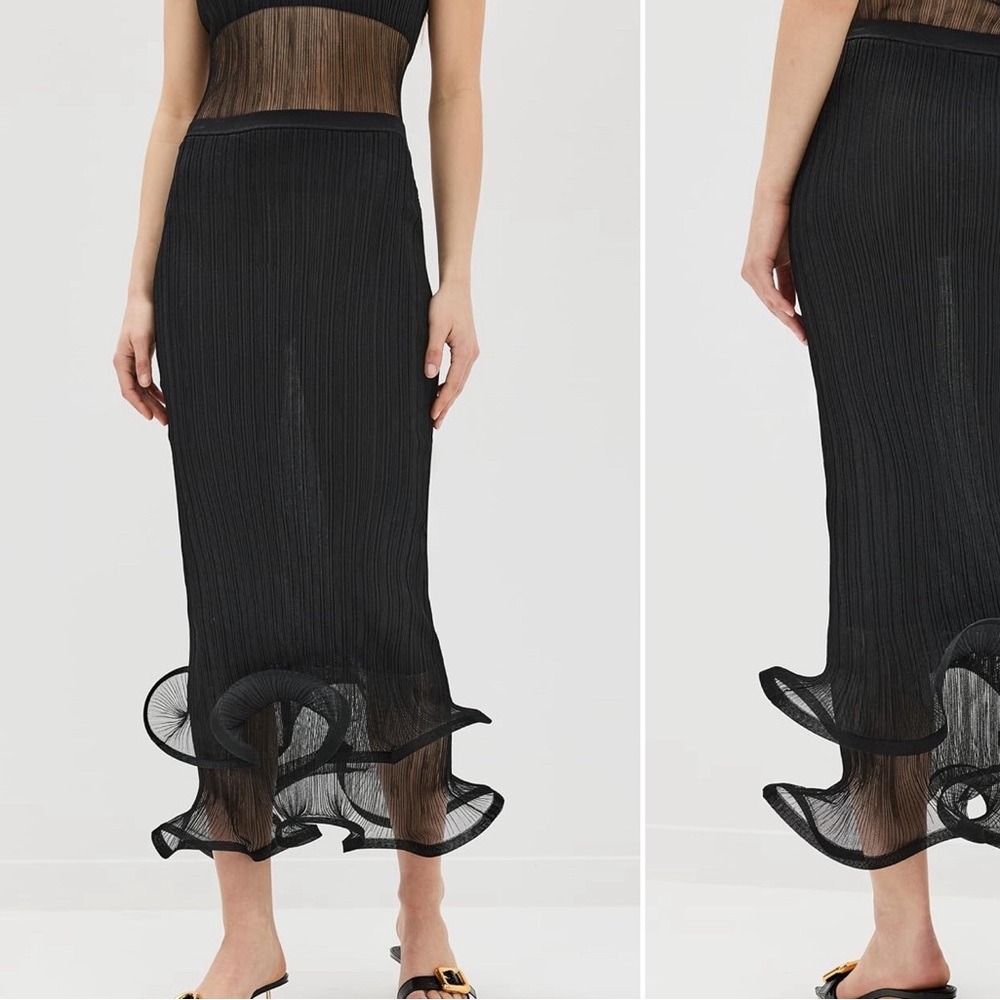 Simkhai Oakley bralette and kelso ruffled plisse skirt